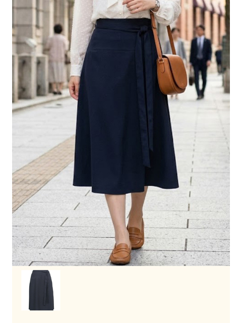 dbb0480：リボンタイ付き防しわフレアースカート【早得+807ポイント】【LA COUPE】