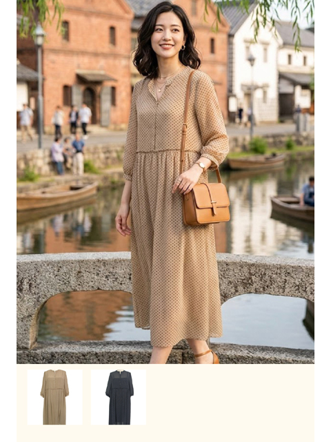 dtb0475：アンダー付シフォンドット柄ワンピース【早得+902ポイント】【QUINTY】