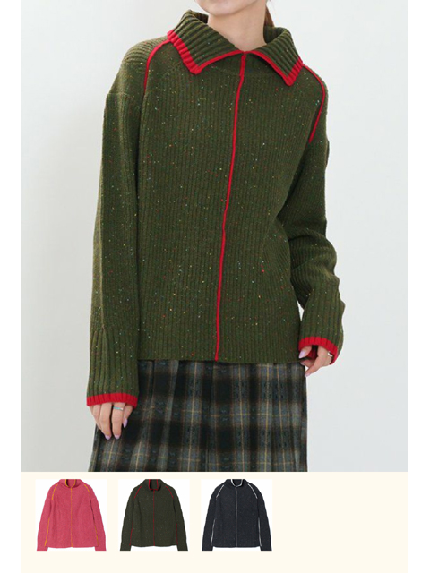 dta1020：配色ラインゆるネックプルオーバー【早得 +422ポイント】【AS KNOW AS　a.no.ne.ne.】