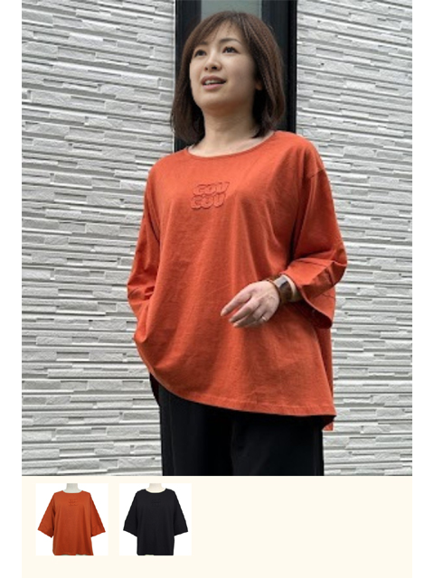 dta0160：アップリケ裾ギャザーTシャツ【ALDILA】