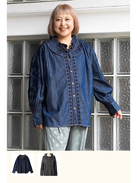 dtc0600：エンブロデニムブラウス【早得940ポイント】【AS KNOW AS olaca】