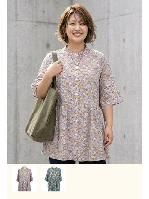 dtc0150：6分袖花柄コットンチュニック【初秋】【早得+807ポイント】【ALDILA】