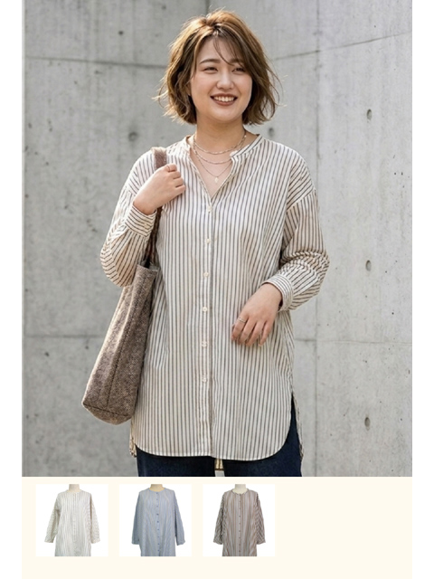 dtc0080：バンドカラーストライプロングシャツ【初秋】【早得+783ポイント】【ALDILA】