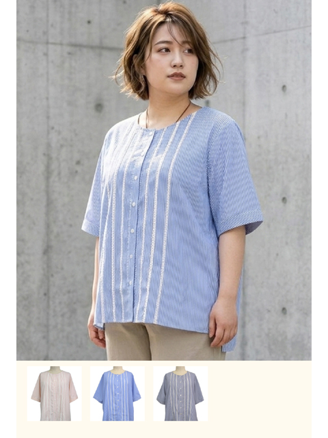 dtb0845：レースラインストライプブラウス【早得+ 807ポイント】【LA COUPE】