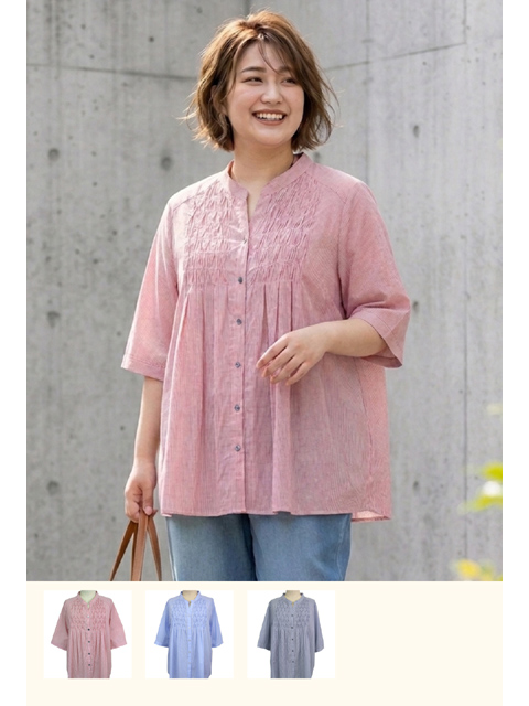 dtb0775：6分袖デザインタックストライプブラウス【早得+ 807ポイント】【LA COUPE】