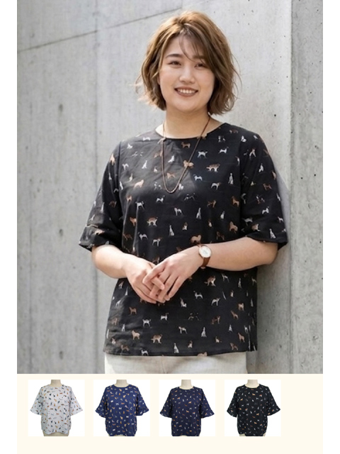 dt0740：イヌネコ図鑑60ローンブラウス【早得+ 855ポイント】【QUINTY】