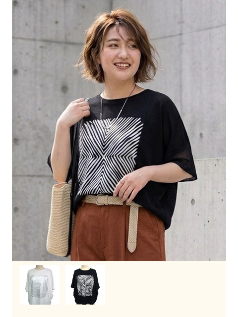 dtb0725：メッシュ使いドルマンニット箔プルオーバー【早得+ 855ポイント】【QUINTY】