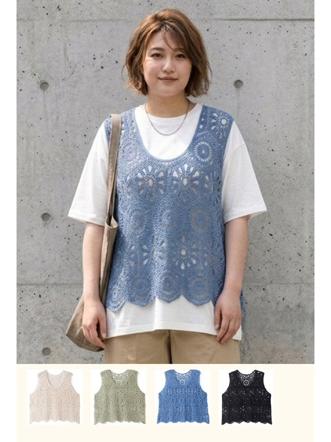 dtb0680：華奢なカギ針風なＶＴ【早得+608ポイント】【AS KNOW AS olaca】