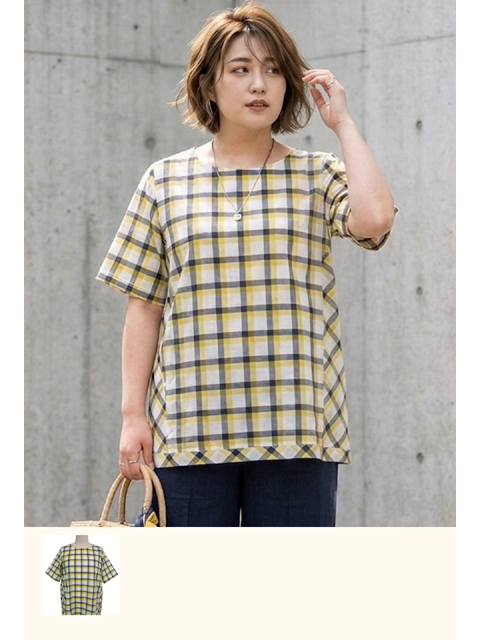 dtb0655：チェック柄切替チュニック【早得+665ポイント】【QUINTY】