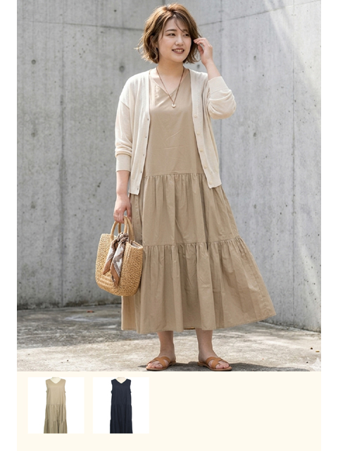 dtb0625：綿ノースリーブティアードワンピース【早得+855ポイント】【QUINTY】