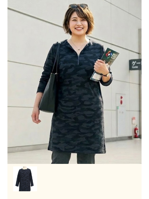dtb0545：ファスナー使いカモフラ柄ストレッチチュニック【早得+855ポイント】【Tasha ruby】