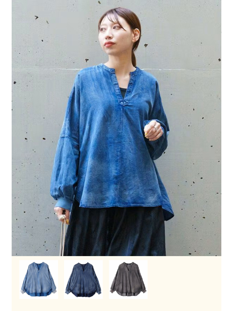 dtb0415：ウスデニ袖口リブブラウス【早得+750ポイント】【AS KNOW AS olaca】