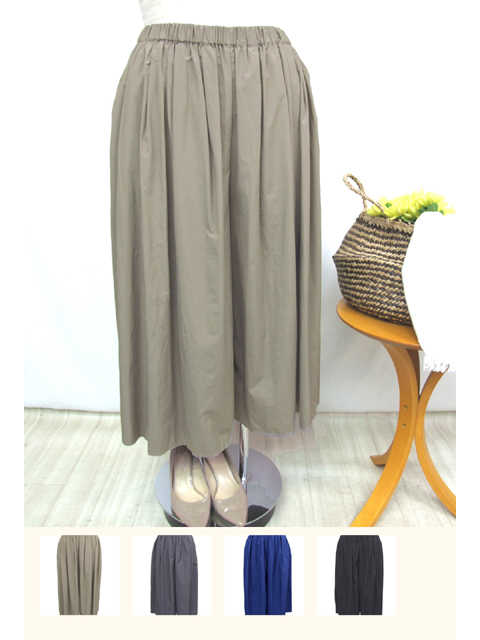 dbb0345：ウエストゴム使いナイロンギャザーワイドパンツ【早得+855ポイント】【SEPIA】