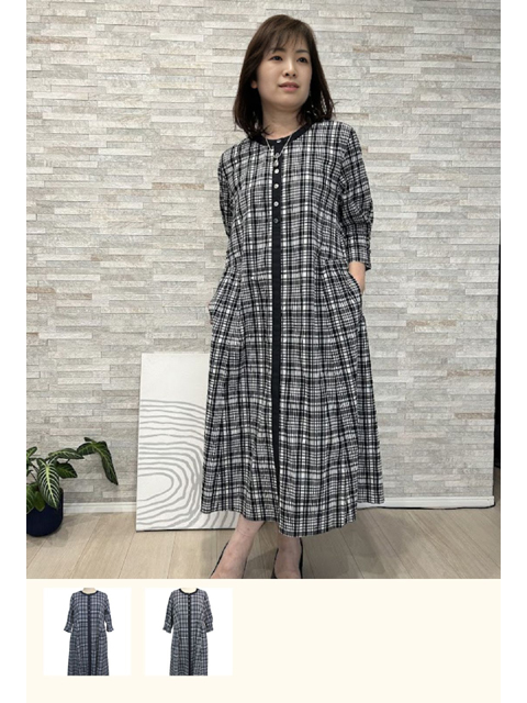 dtb0325：ギャザー使いチェック柄ワンピース【早得+1045ポイント】【ALDILA】