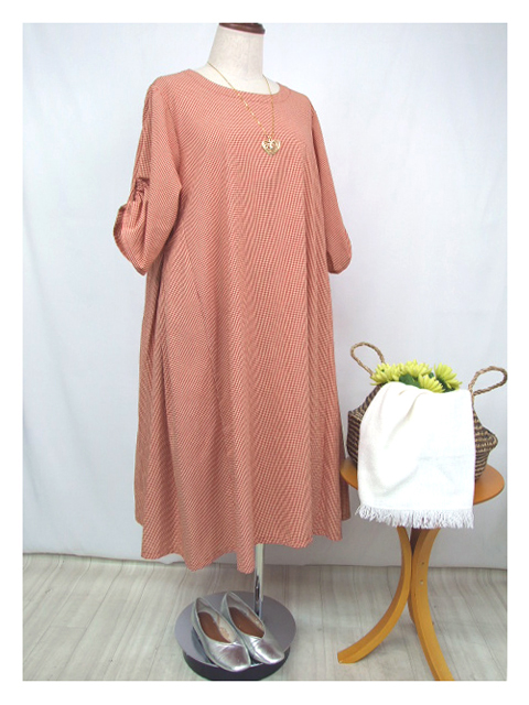 dtb0315：ギンガムチェックタック使いワンピース【早得+855ポイント