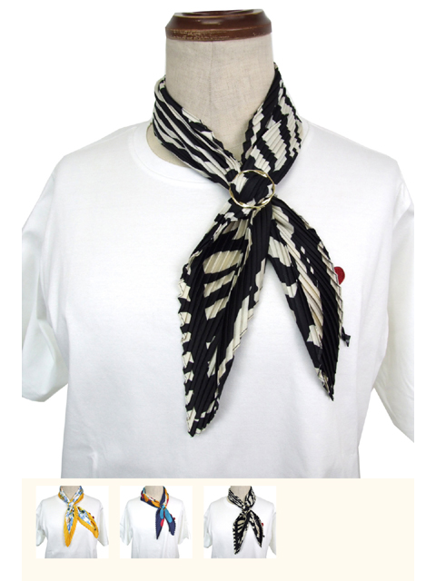 dgb0250：リング付プリントプリーツスカーフ【QUINTY】