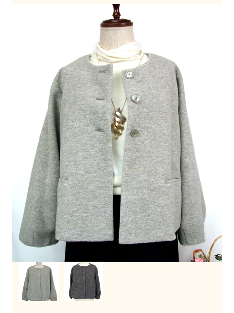 dja0865：ラメ混ノーカラーバレル袖ショートジャケット【LA COUPE】