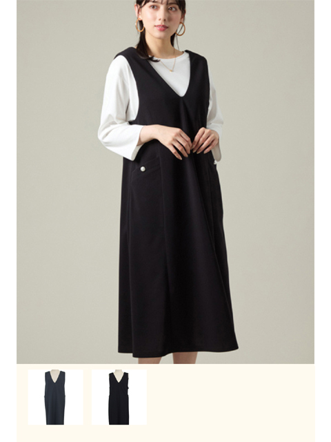 未使用級/23年♡ルネ ベロアワンピース パール ジャンパースカート 34 黒 Dark Angel ワンピース ジャンパースカート ジャンスカ 深V