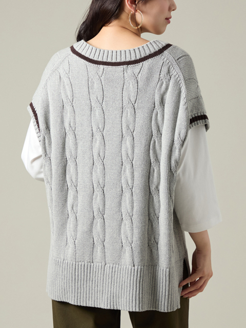 dta0485：ライン入りケーブルニットベスト【ALDILA】｜エルクロース