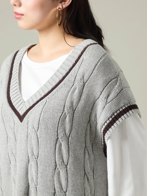 dta0485：ライン入りケーブルニットベスト【ALDILA】｜エルクロース