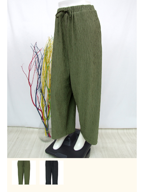 dba0125：ウェーブプリーツセミワイドパンツ【QUINTY】