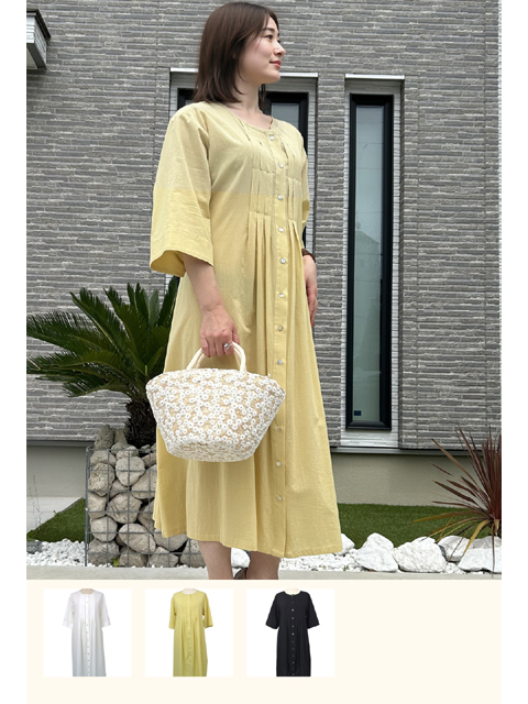 ctz0665：タックロング8分丈シャツワンピ【ALDILA】