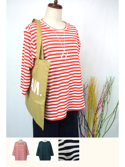 ctz0145：7分袖コットンボーダーカットソー【再販】【ALDILA】