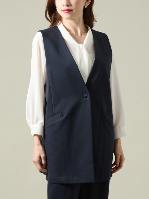 cjz0080：1つボタンVネックストレッチジレ【再販】【LA COUPE