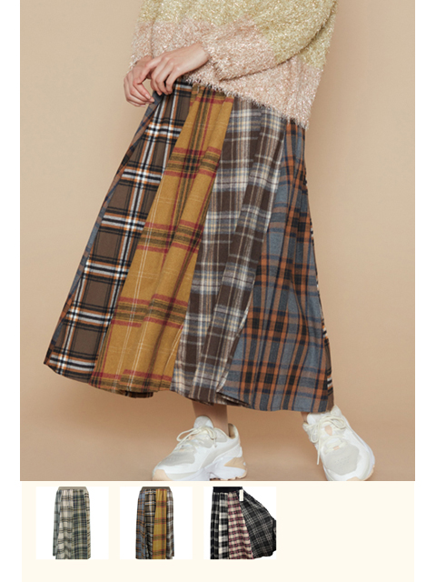 cby0820：ウエストリブ使いネルチェック柄切替スカート【ALDILA】