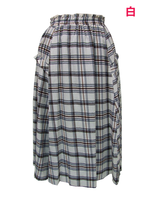 cby0445：ウエストゴム使いコード入チェック柄フレアスカート