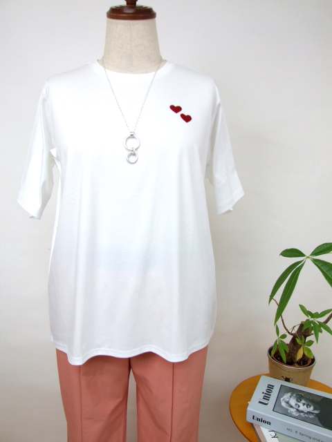 ctx0655：ハート刺繍コットンTシャツ【ALDILA】