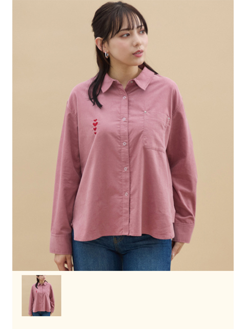 T-shirt レディースファッション 【洗える】コーデュロイハート刺繍